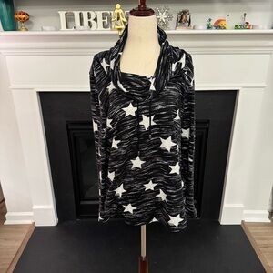 ⭐ Pure Essence Black & White Star Print Cowl Neck Tunic (M)